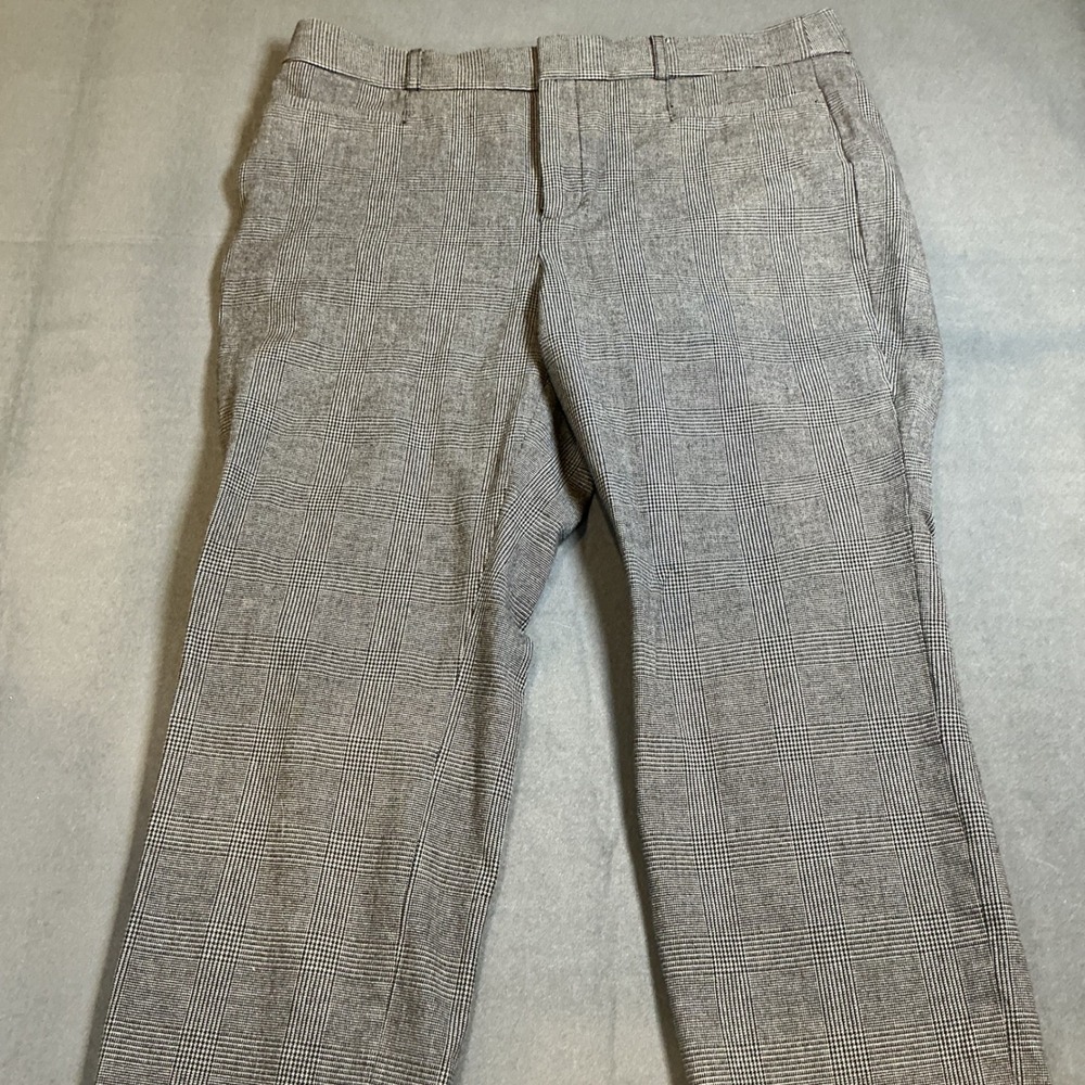 Banana Republic Womens Sloan Pants 12 Black White Glen Plaid Check Slim Trousers